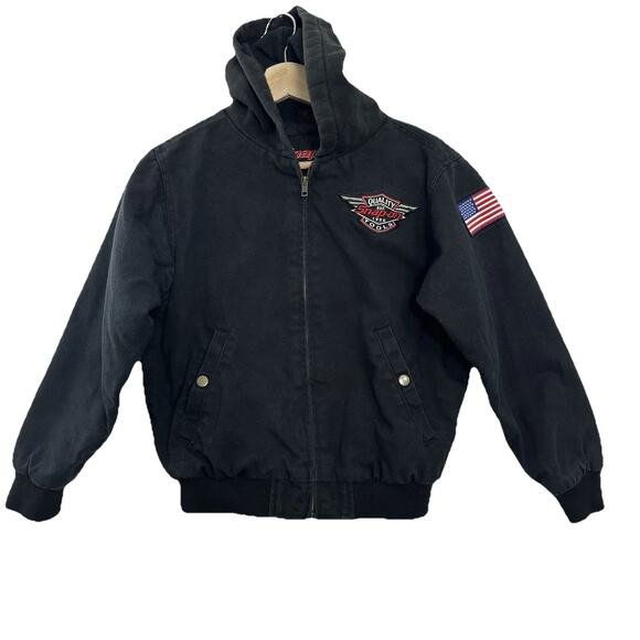 Snap On Tools Youth Kids Canvas Work Jacket Black Distressed Medium VTG - Picture 1 of 16